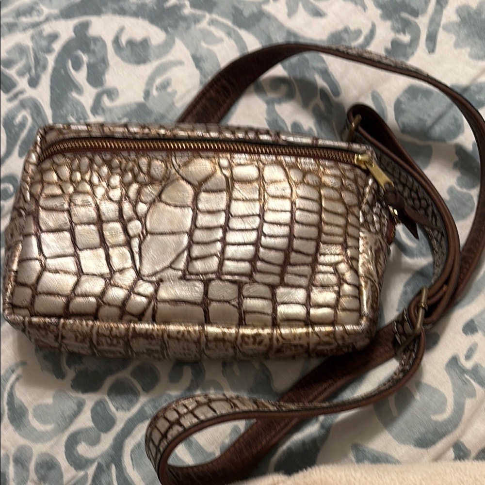 Silver and Gold Crocodile Leather Crossbody Bag